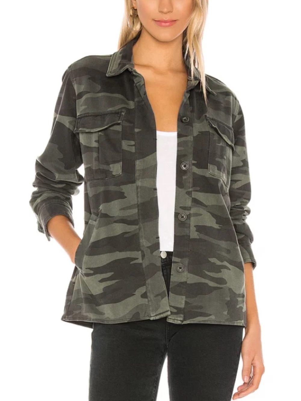 REVOLVE x SPLENDID Cargo Camo Shirt Jacket in Vintage Olive Branch